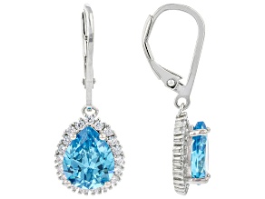 Blue And White Cubic Zirconia Rhodium Over Sterling Silver Earrings 8.11ctw