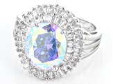 Aurora Borealis And White Cubic Zirconia Rhodium Over Sterling Silver Ring 7.46ctw