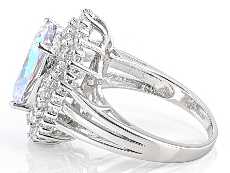 Aurora Borealis And White Cubic Zirconia Rhodium Over Sterling Silver Ring 7.46ctw