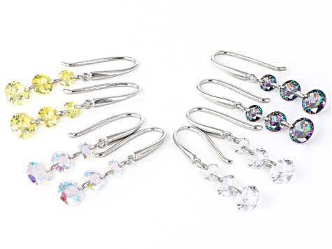 Multi Color Cubic Zirconia Rhodium Over Sterling Silver Earrings Set of 4 18.80ctw