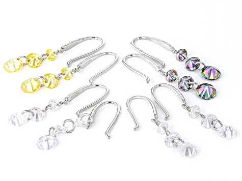 Multi Color Cubic Zirconia Rhodium Over Sterling Silver Earrings Set of 4 18.80ctw