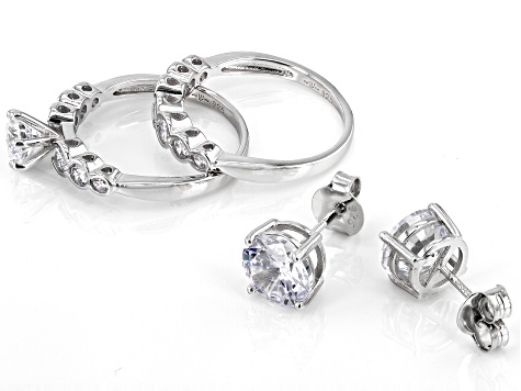 White Cubic Zirconia Rhodium Over Sterling Silver Rings And Earrings Set 8.77ctw
