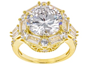 White Cubic Zirconia 18k Yellow Gold Over Sterling Silver Ring 13.60ctw