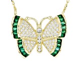 Green And White Cubic Zirconia 18k Yellow Gold Over Sterling Silver Butterfly Necklace 1.21ctw