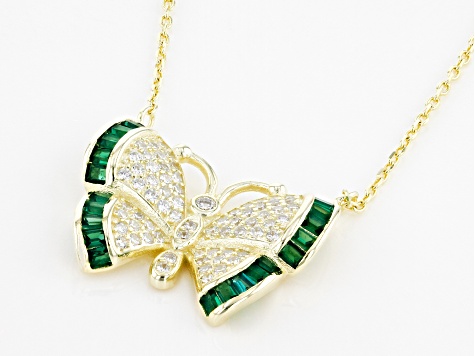 Green And White Cubic Zirconia 18k Yellow Gold Over Sterling Silver Butterfly Necklace 1.21ctw