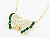 Green And White Cubic Zirconia 18k Yellow Gold Over Sterling Silver Butterfly Necklace 1.21ctw