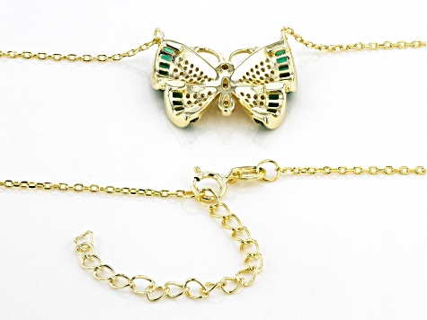 Green And White Cubic Zirconia 18k Yellow Gold Over Sterling Silver Butterfly Necklace 1.21ctw