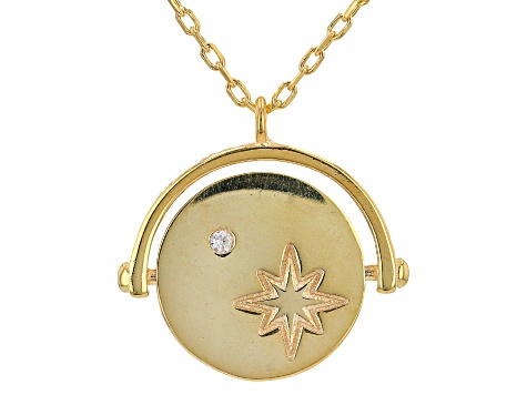 White Cubic Zirconia 18k Yellow Gold Over Sterling Silver Pendant With Chain 0.01ctw