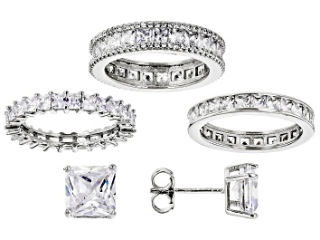 Picture of White Cubic Zirconia Rhodium Over Sterling Silver Ring And Earrings Set 16.23ctw