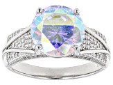 Aurora Borealis And White Cubic Zirconia Rhodium Over Sterling Silver Ring 11.06ctw
