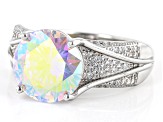 Aurora Borealis And White Cubic Zirconia Rhodium Over Sterling Silver Ring 11.06ctw