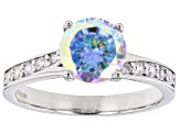 Aurora Borealis And White Cubic Zirconia Rhodium Over Sterling Silver Ring And Earrings Set 4.72ctw