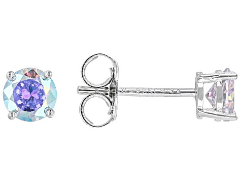 Aurora Borealis And White Cubic Zirconia Rhodium Over Sterling Silver Ring And Earrings Set 4.72ctw