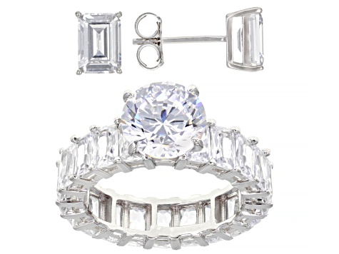White Cubic Zirconia Rhodium Over Sterling Silver Ring And Earrings Set 15.62ctw