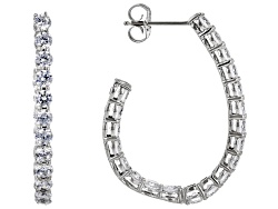 White Diamond Accent Rhodium Over Brass Stud And Hoop Set Of 3 Earrings