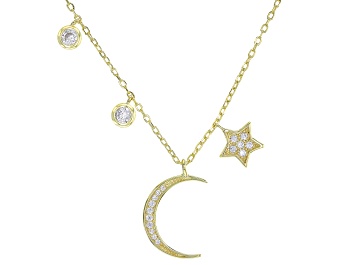 Picture of White Cubic Zirconia 18k Yellow Gold Over Sterling Silver Moon Pendant With Chain 0.42ctw