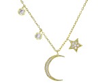 White Cubic Zirconia 18k Yellow Gold Over Sterling Silver Moon Pendant With Chain 0.42ctw