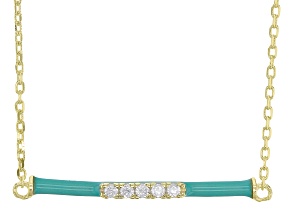 Green Enamel White Cubic Zirconia 18k Yellow Gold Over Sterling Silver Bar Necklace 0.70ctw