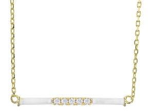 White Enamel And White Cubic Zirconia 18k Yellow Gold Over Sterling Silver Bar Necklace 0.70ctw