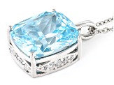 Blue And White Cubic Zirconia Rhodium Over Sterling Silver Pendant With Chain 13.36ctw