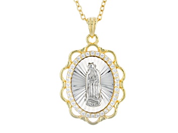 Picture of White Cubic Zirconia Rhodium & 18k Yellow Gold Over Sterling Silver Pendant W/ Chain 0.28ctw
