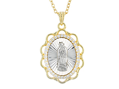 White Cubic Zirconia Rhodium & 18k Yellow Gold Over Sterling Silver Pendant W/ Chain 0.28ctw