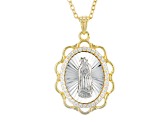 White Cubic Zirconia Rhodium & 18k Yellow Gold Over Sterling Silver Pendant W/ Chain 0.28ctw