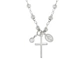 White Cubic Zirconia Rhodium Over Sterling Silver Cross & Virgin Mary Pendant With Chain 0.18ctw