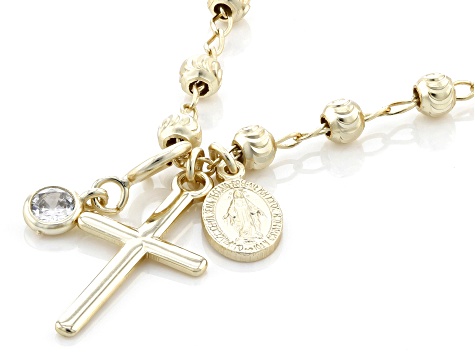 White Cubic Zirconia 18k Yellow Gold Over Sterling Silver Cross Virgin Mary Pendant W/Chain 0.18ctw