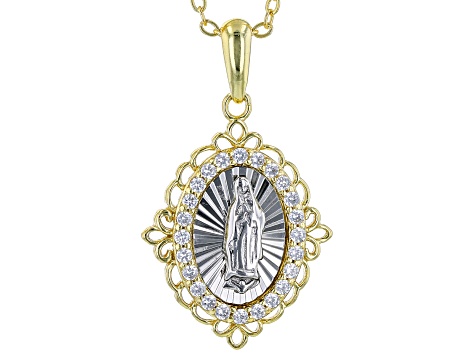 White Cubic Zirconia Rhodium And 18k Yellow Gold Over Sterling Silver Pendant With Chain 0.34ctw