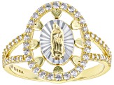 White Cubic Zirconia Rhodium And 18k Yellow Gold Over Sterling Silver "Virgin Mary" Ring 0.58ctw