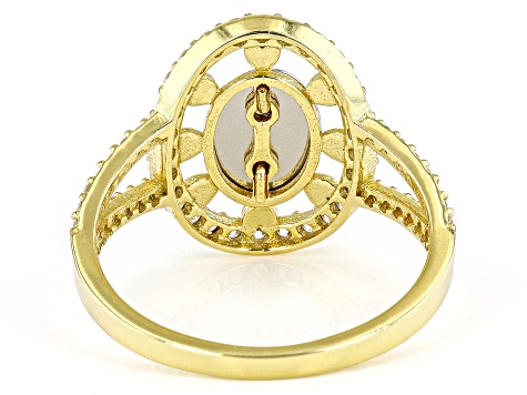White Cubic Zirconia Rhodium And 18k Yellow Gold Over Sterling Silver "Virgin Mary" Ring 0.58ctw