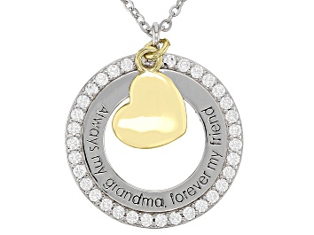 Picture of White Cubic Zirconia Rhodium And 18k Yellow Gold Over Sterling Silver Pendant With Chain 0.81ctw