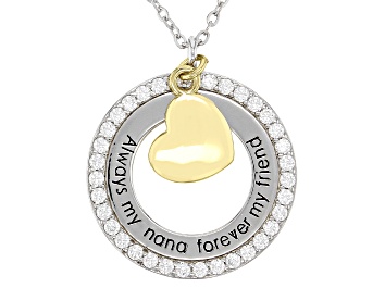 Picture of White Cubic Zirconia Rhodium & 18k Yellow Gold Over Silver "Always My Nana" Pendant With Chain