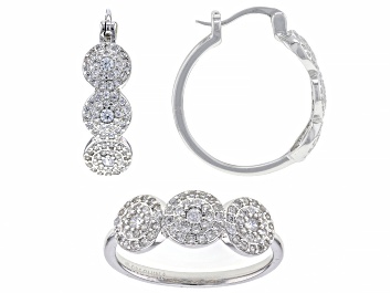 Picture of White Cubic Zirconia Rhodium Over Sterling Silver Earrings And Ring Set 1.99ctw