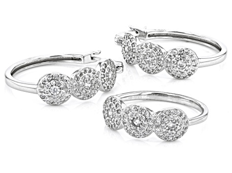 White Cubic Zirconia Rhodium Over Sterling Silver Earrings And Ring Set 1.99ctw