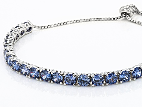 Blue Cubic Zirconia Rhodium Over Sterling Silver Bracelet And Earrings Set 12.30ctw