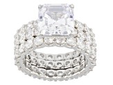 White Cubic Zirconia Asscher Cut Platinum Over Sterling Silver Ring Set of 3 10.06ctw