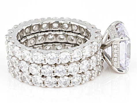 White Cubic Zirconia Asscher Cut Platinum Over Sterling