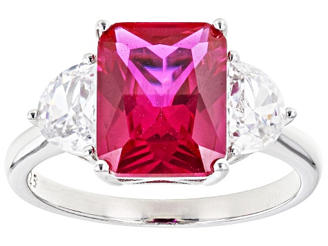 Lab Created Ruby And White Cubic Zirconia Rhodium Over Sterling Silver Ring 2.22ctw