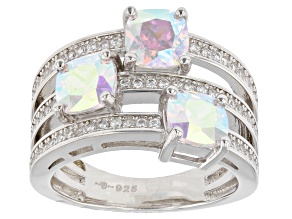 Aurora Borealis And White Cubic Zirconia Rhodium Over Sterling Silver Ring 4.91ctw