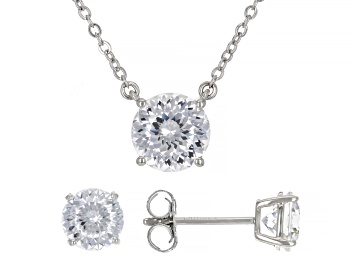 Picture of White Cubic Zirconia 120 Facets Rhodium Over Sterling Silver Necklace And Earrings Set 3.53ctw