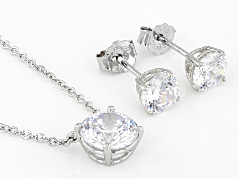 White Cubic Zirconia 120 Facets Rhodium Over Sterling Silver Necklace And Earrings Set 3.53ctw