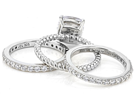 White Cubic Zirconia Rhodium Over Sterling Silver Ring Set of 3 4.78ctw