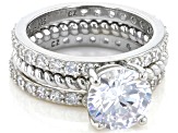 White Cubic Zirconia Rhodium Over Sterling Silver Ring Set of 3 4.66ctw