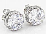 White Cubic Zirconia Rhodium Over Sterling Silver Octagon Asscher Cut Earrings 13.84ctw