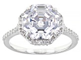 White Cubic Zirconia Rhodium Over Sterling Silver Octagon Asscher Cut Ring 7.11ctw