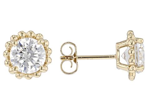 White Cubic Zirconia 18k Yellow Gold Over Sterling Silver Earrings 3.00ctw