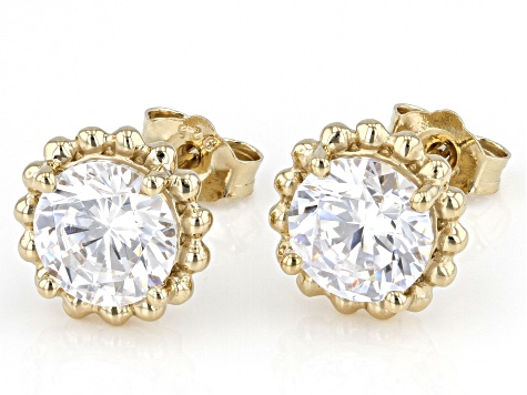 White Cubic Zirconia 18k Yellow Gold Over Sterling Silver Earrings 3.00ctw