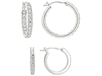 Picture of White Cubic Zirconia Platinum Over Sterling Silver Hoop Set 1.14ctw